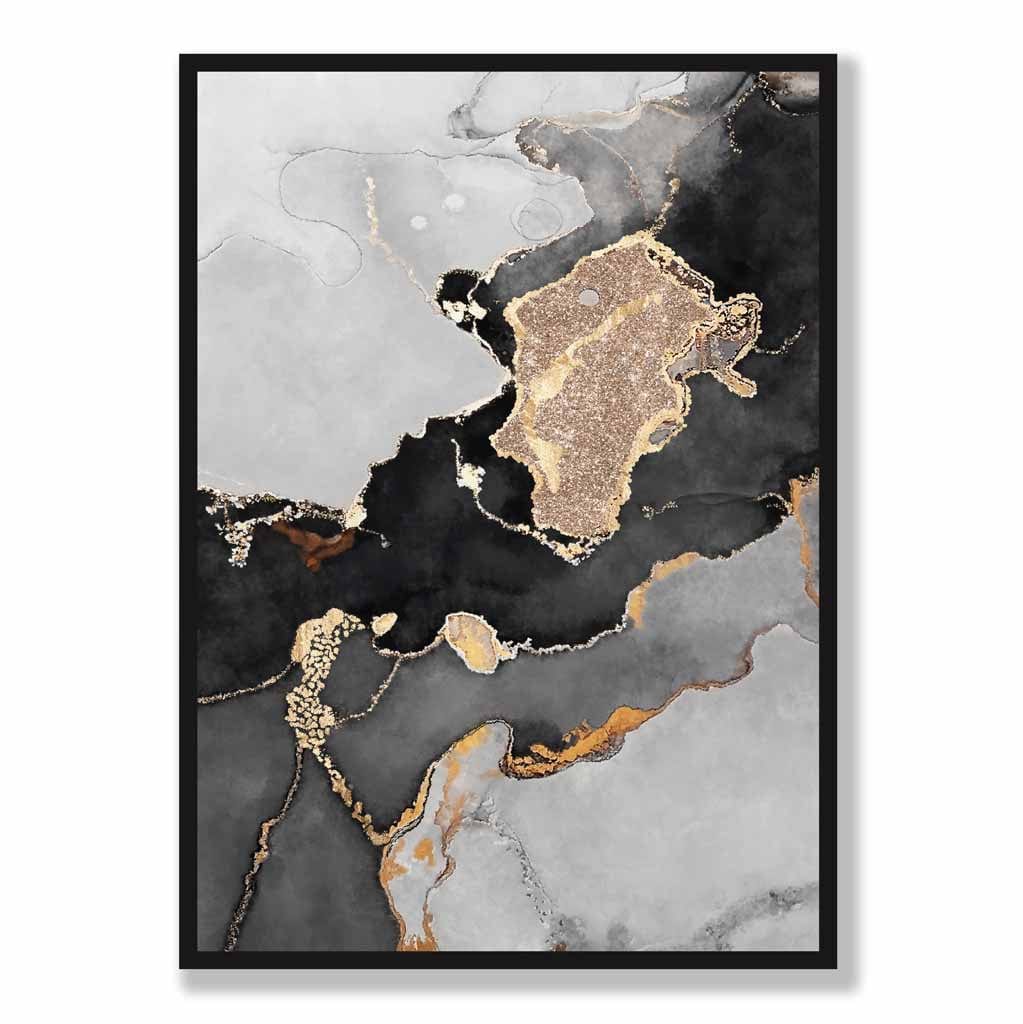 Abstraktes Kunstposter Nr. 1 in Schwarz, Grau und Gold