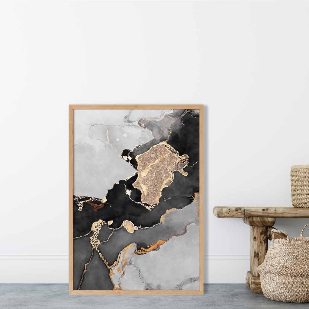 Abstraktes Kunstposter Nr. 1 in Schwarz, Grau und Gold