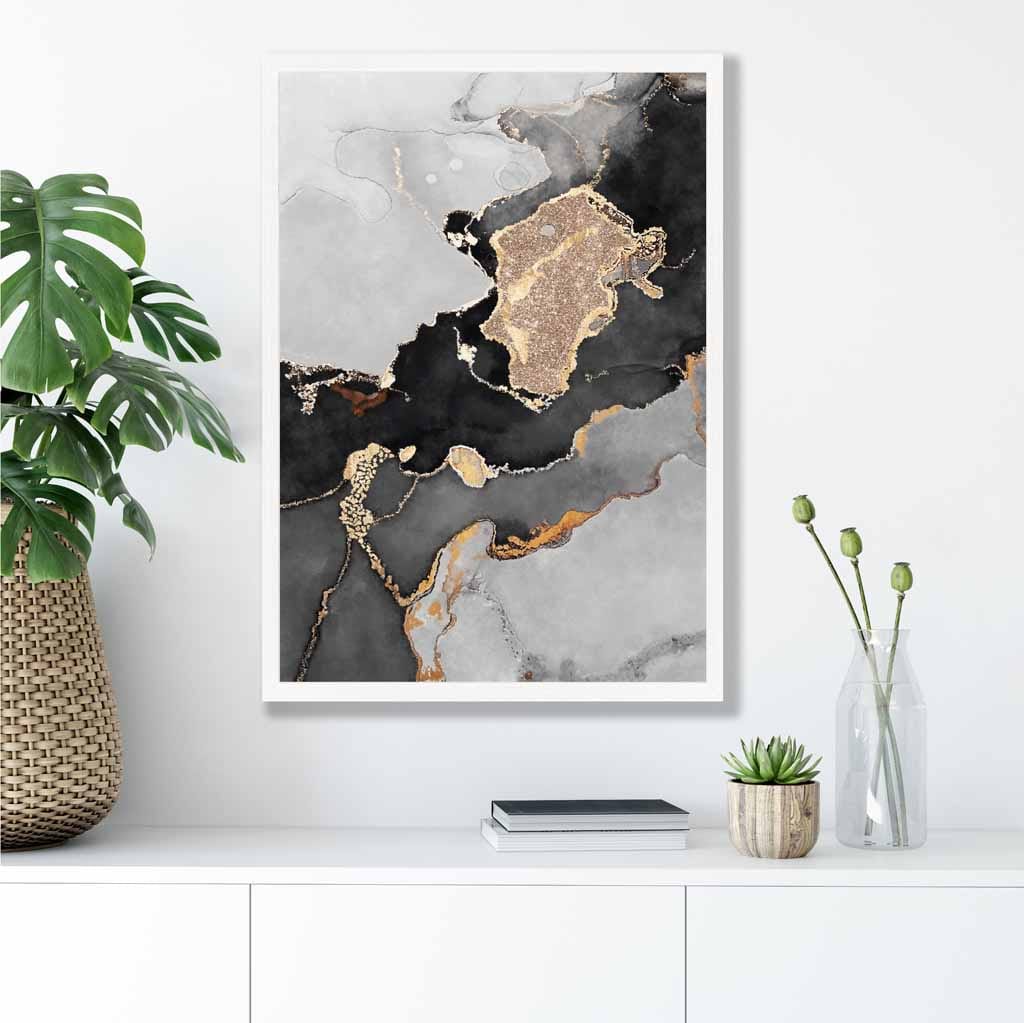 Abstraktes Kunstposter Nr. 1 in Schwarz, Grau und Gold