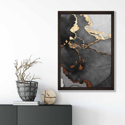 Abstraktes Kunstposter Nr. 2 in Schwarz, Grau und Gold