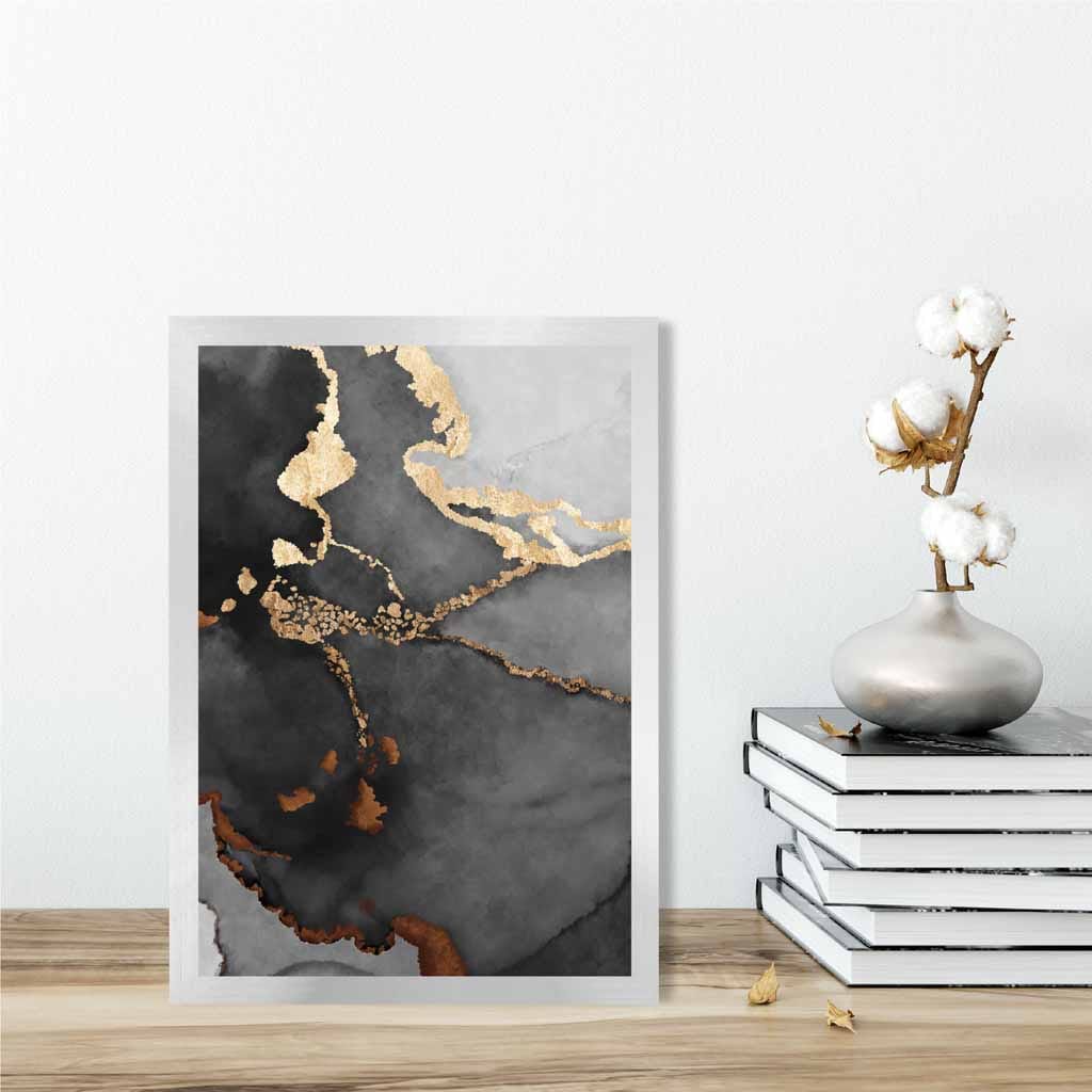 Abstraktes Kunstposter Nr. 2 in Schwarz, Grau und Gold