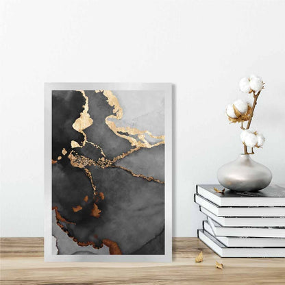 Abstraktes Kunstposter Nr. 2 in Schwarz, Grau und Gold