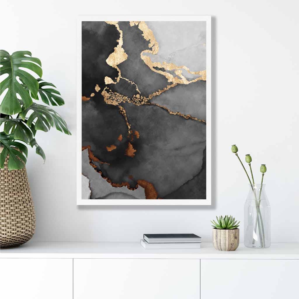 Abstraktes Kunstposter Nr. 2 in Schwarz, Grau und Gold