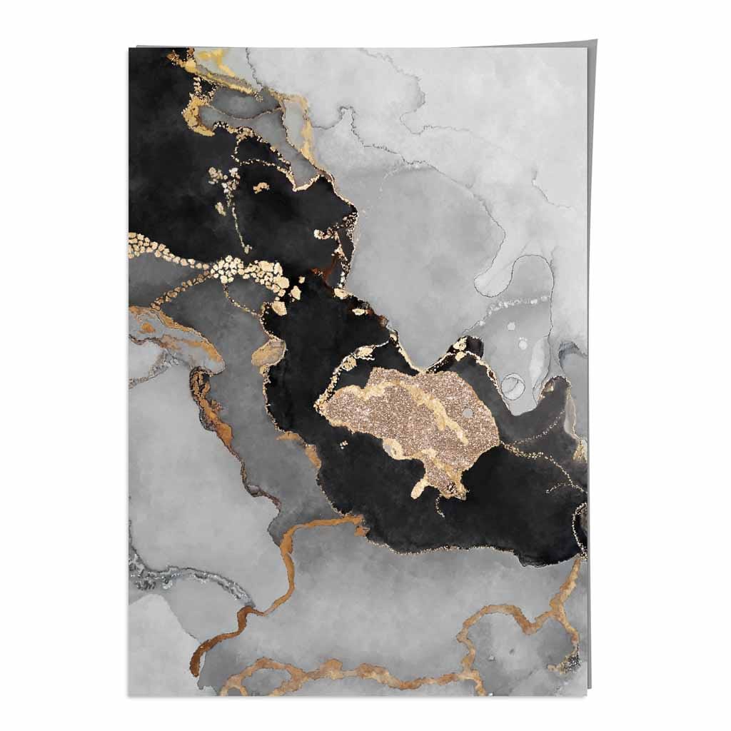 Abstraktes Kunstposter Nr. 3 in Schwarz, Grau und Gold