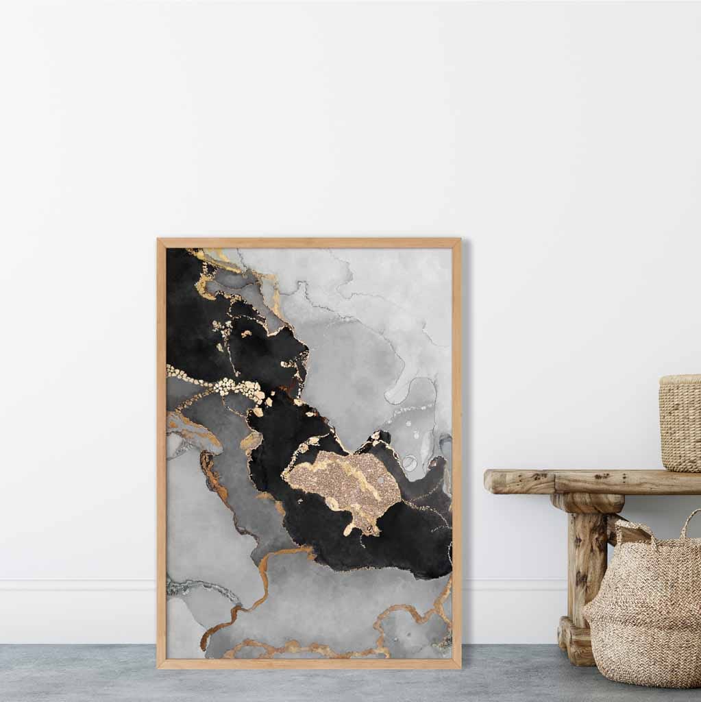 Abstraktes Kunstposter Nr. 3 in Schwarz, Grau und Gold