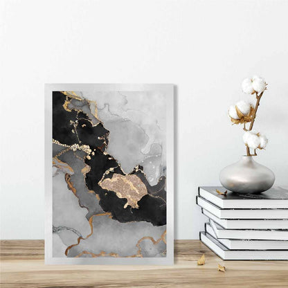 Abstraktes Kunstposter Nr. 3 in Schwarz, Grau und Gold