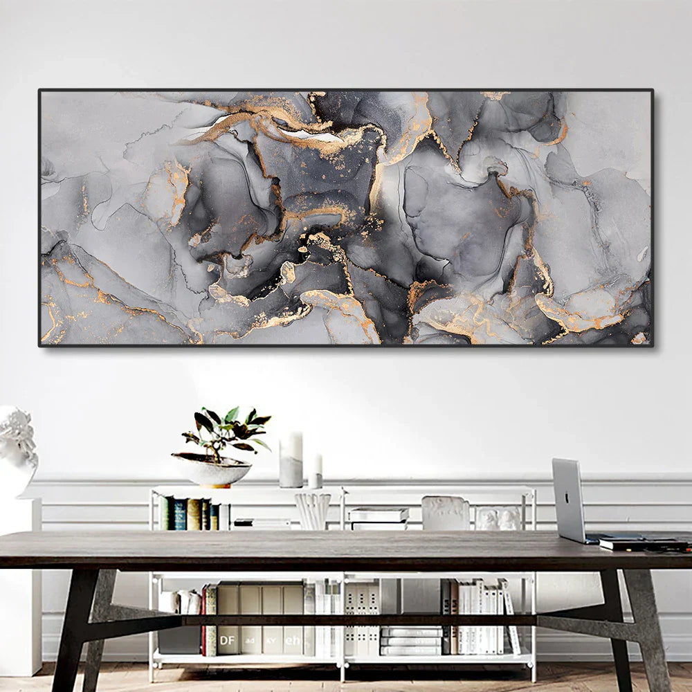 Abstrakte Graue Goldene Flüssigmarmor Druck Wandkunst Fine Art Leinwanddrucke Breitformatbilder Für Über Dem Sofa Kunst Für Über Dem Bett