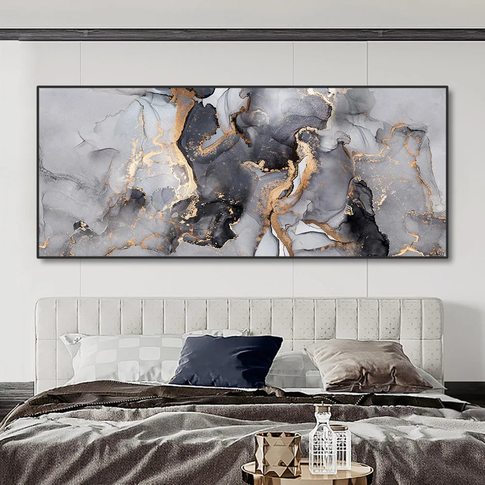 Abstrakte Graue Goldene Flüssigmarmor Druck Wandkunst Fine Art Leinwanddrucke Breitformatbilder Für Über Dem Sofa Kunst Für Über Dem Bett