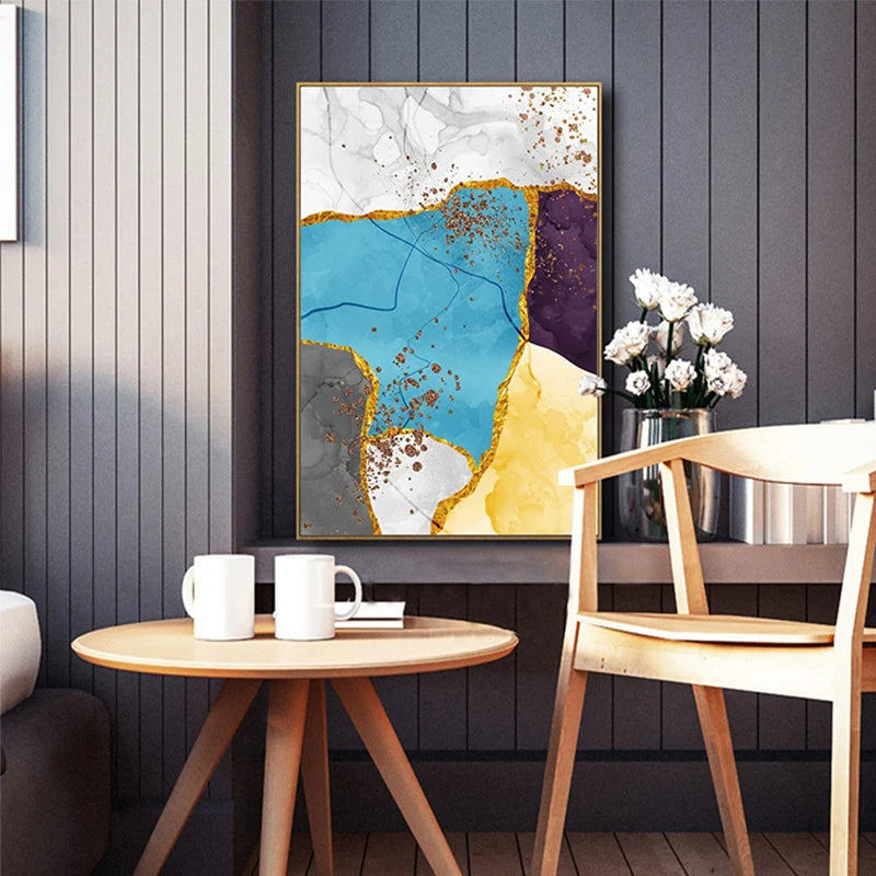 Abstrakte blaue gelbe graue Marmor Druck Wandkunst Fine Art Leinwanddrucke Bilder für moderne Wohnung Wohnzimmer Home Office Kunst Dekor