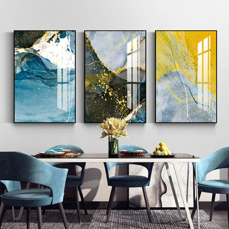 Abstrakte blaue gelbe graue Marmor Druck Wandkunst Fine Art Leinwanddrucke Bilder für moderne Wohnung Wohnzimmer Home Office Kunst Dekor