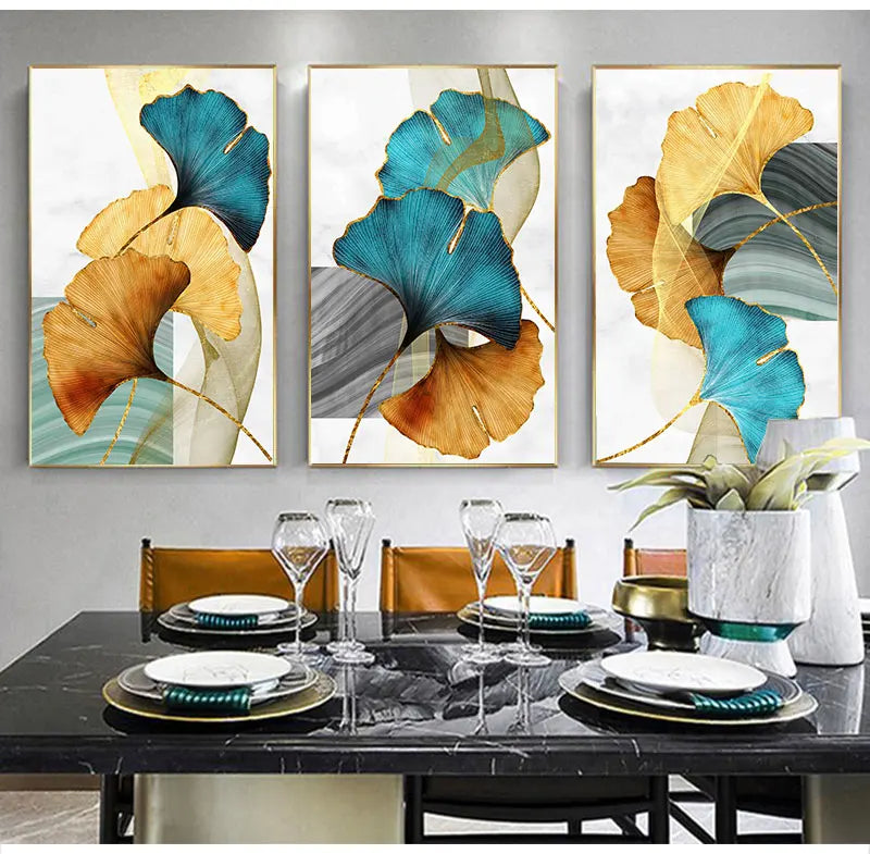 Abstrakte exotische botanische Wandkunst Fine Art Leinwanddrucke Blau Grün Gelb Blumenbilder für Wohnzimmer Schlafzimmer leicht luxuriöse Wohnkultur