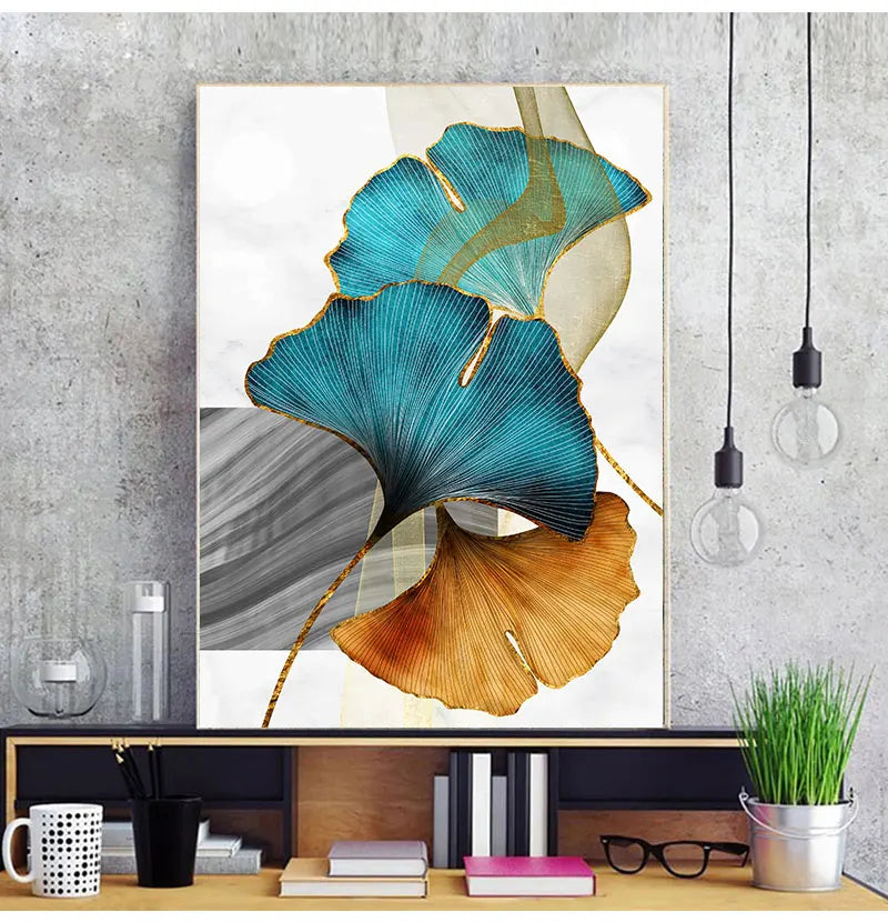 Abstrakte exotische botanische Wandkunst Fine Art Leinwanddrucke Blau Grün Gelb Blumenbilder für Wohnzimmer Schlafzimmer leicht luxuriöse Wohnkultur