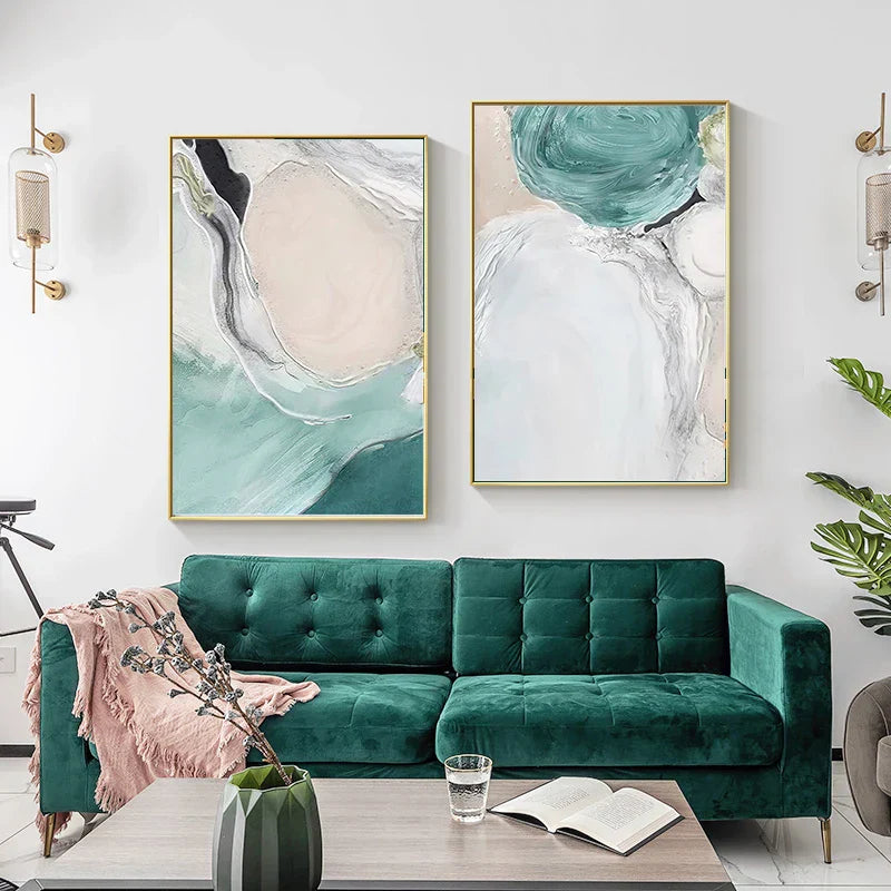 Abstrakte grüne Aqua sandige Strand-Seascape-Wandkunst Fine Art Leinwanddrucke Bilder für moderne Wohnung Wohnzimmer Schlafzimmer Kunstdekoration