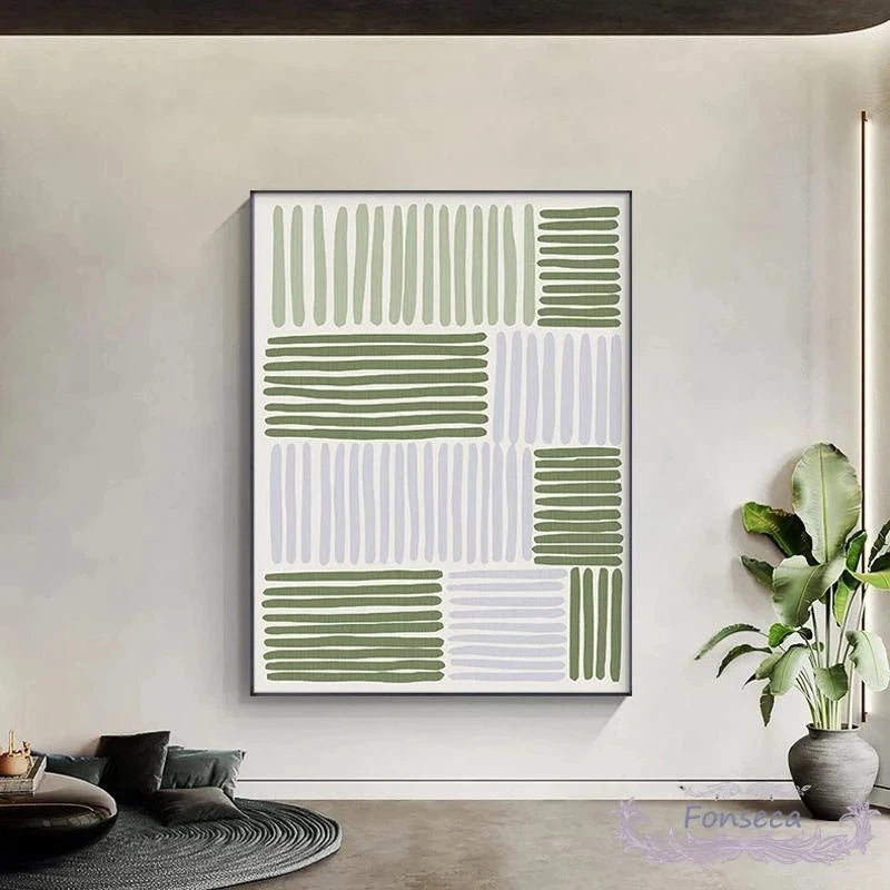 Abstract Grünes Geometrisches Linienkunst Wandkunst Fine Art Leinwanddrucke Bilder Für Modernes Apartment Wohnzimmer Home Office Kunst Dekor | Brehn