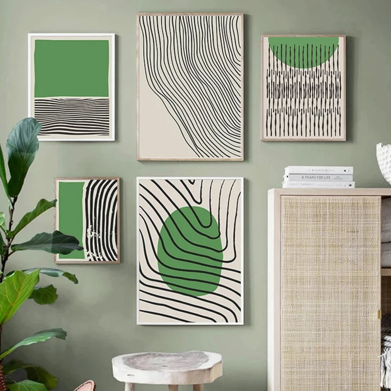 Abstract Grünes Geometrisches Linienkunst Wandkunst Fine Art Leinwanddrucke Bilder Für Modernes Apartment Wohnzimmer Home Office Kunst Dekor | Brehn