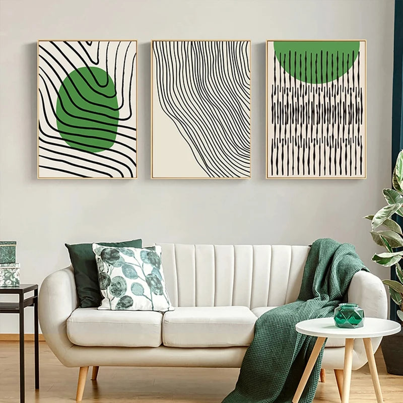 Abstract Grünes Geometrisches Linienkunst Wandkunst Fine Art Leinwanddrucke Bilder Für Modernes Apartment Wohnzimmer Home Office Kunst Dekor | Brehn