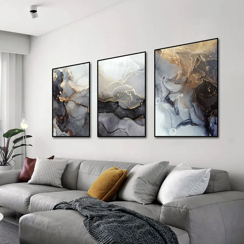 Abstrakte graue goldene marmorierte Wandkunst Fine Art Leinwanddrucke Poster Bilder für moderne Apartment Wohnzimmer Kunst Dekoration