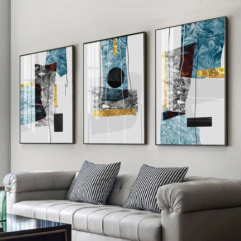 Abstrakte Minimalistische Blaue Nordische Eis Geometrische Wandkunst Fine Art Leinwanddrucke Poster Bilder Für Moderne Wohnung Wohnzimmer Kunst Dekor | Brehn