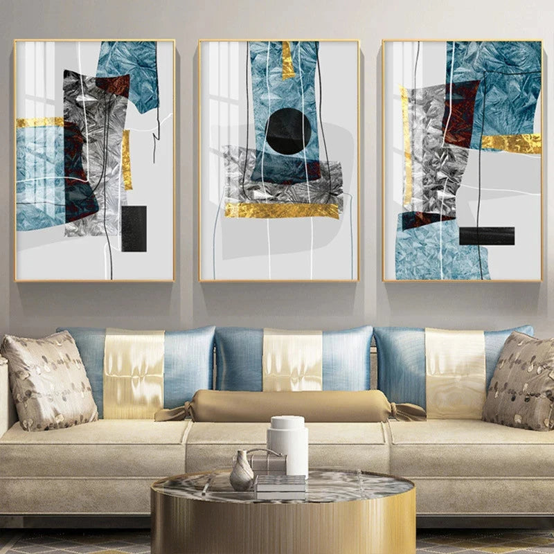 Abstrakte Minimalistische Blaue Nordische Eis Geometrische Wandkunst Fine Art Leinwanddrucke Poster Bilder Für Moderne Wohnung Wohnzimmer Kunst Dekor | Brehn