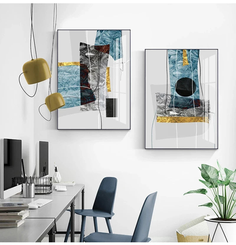 Abstrakte Minimalistische Blaue Nordische Eis Geometrische Wandkunst Fine Art Leinwanddrucke Poster Bilder Für Moderne Wohnung Wohnzimmer Kunst Dekor | Brehn