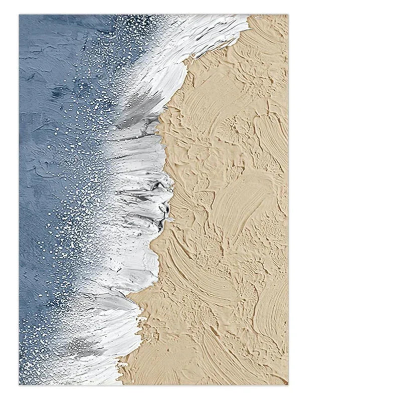 Abstraktes Sandküstenlandschaft-Wandbild Feine Kunstleinwand Druck Texturierte Pinselstriche Design Ozeanwellen Bilder Für Wohnzimmer Eingangsflur Kunst Dekor