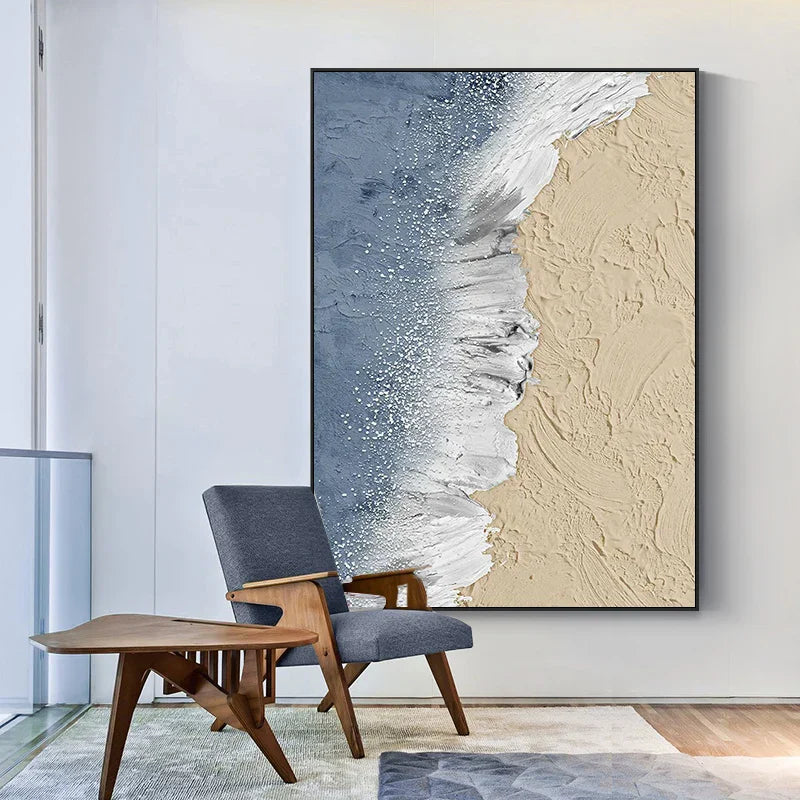 Abstraktes Sandküstenlandschaft-Wandbild Feine Kunstleinwand Druck Texturierte Pinselstriche Design Ozeanwellen Bilder Für Wohnzimmer Eingangsflur Kunst Dekor