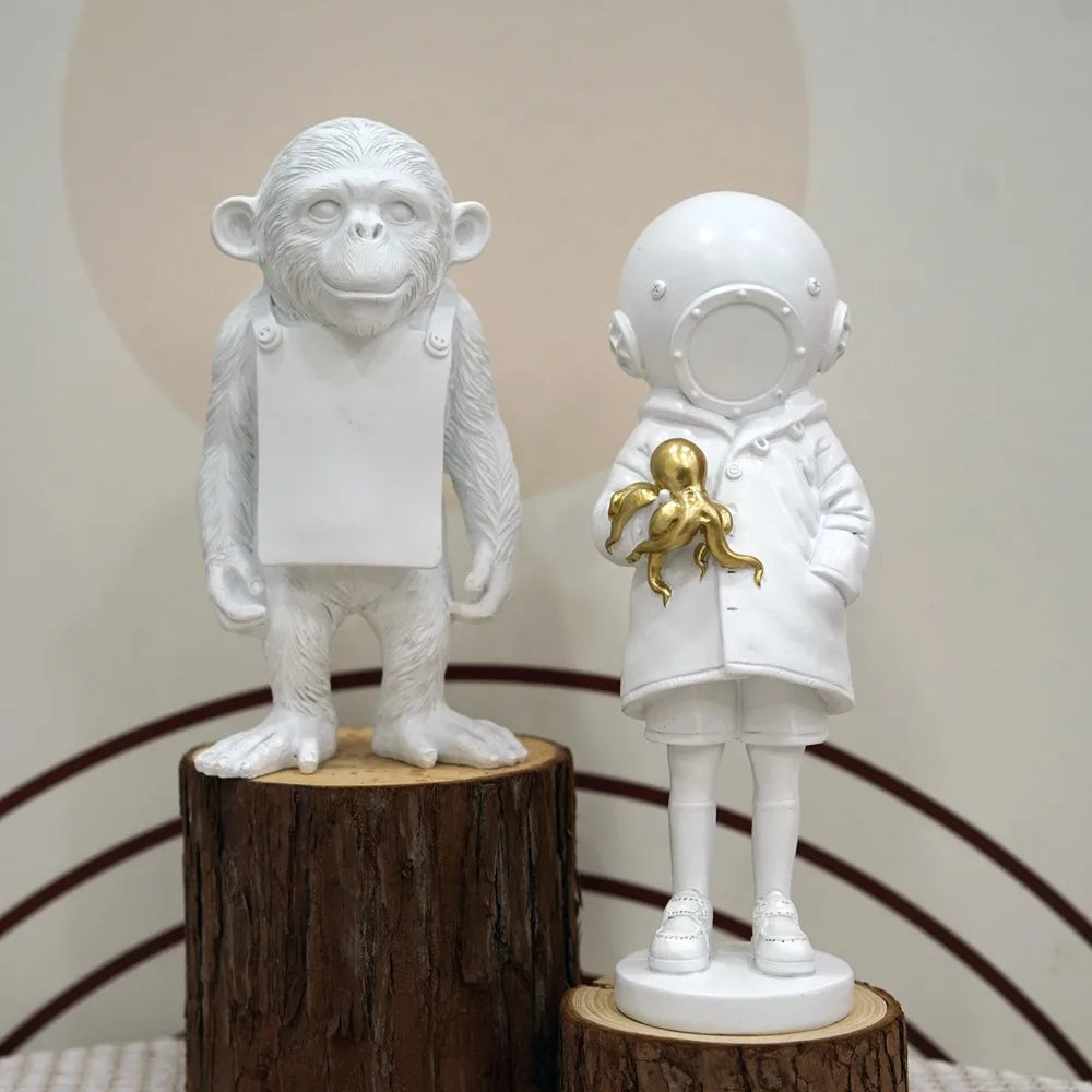 Artify Banksy Skulpturenkollektion | Blumenwerfer & Ballonmädchen | Pop-Art-Figuren | Moderne Büro- & Wohndekoration