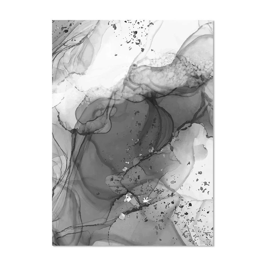Moderne graue flüssige Marmor-Print Wandkunst feine Kunst Leinwanddrucke abstrakte schwarz-weiße Posterbilder für Wohnzimmer Home Office Kunst Dekor | Brehn