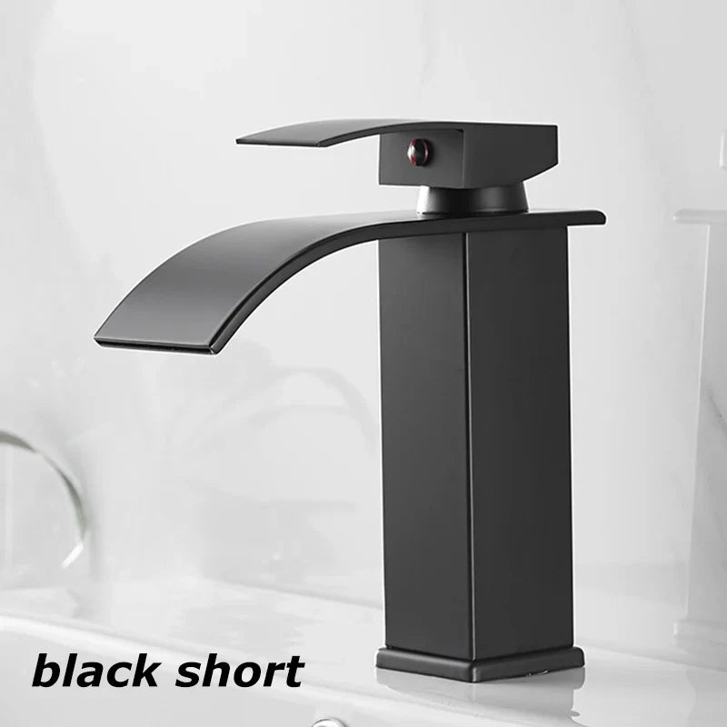 Brehn | Wasserfall-Waschtischarmatur Aqualis Noir | Edelstahl | Heiß- & Kaltwasser | Für Bad & Gäste-WC