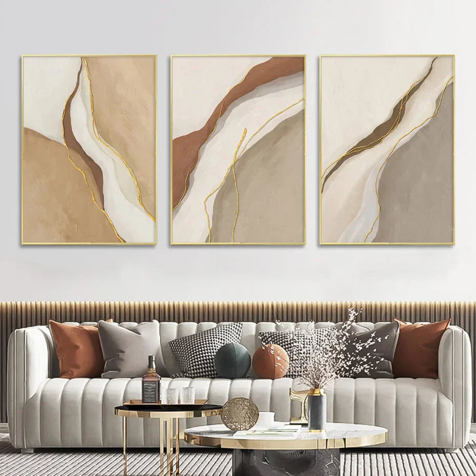 Moderne geomorphe abstrakte Wandkunst Feinkunst Grau Beige Braun Leinwanddrucke Bilder für das Wohnzimmer Zeitgenössische Wohnraumdekoration | Brehn