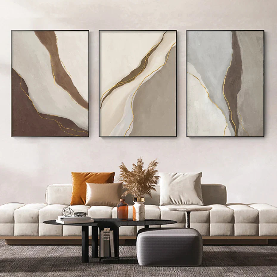 Moderne geomorphe abstrakte Wandkunst Feinkunst Grau Beige Braun Leinwanddrucke Bilder für das Wohnzimmer Zeitgenössische Wohnraumdekoration | Brehn