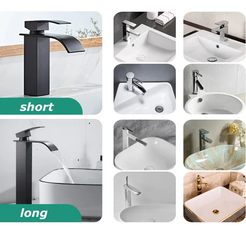 Brehn | Wasserfall-Waschtischarmatur Aqualis Noir | Edelstahl | Heiß- & Kaltwasser | Für Bad & Gäste-WC