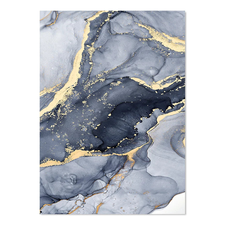 Schattierungen von Blau Abstrakte Flüssige Marmor Wandkunst Feine Kunst Leinwanddruck Mit Goldenen Akzenten Bilder Für Wohnzimmer Zeitgenössische Schlafzimmer Kunst Dekor | Brehn