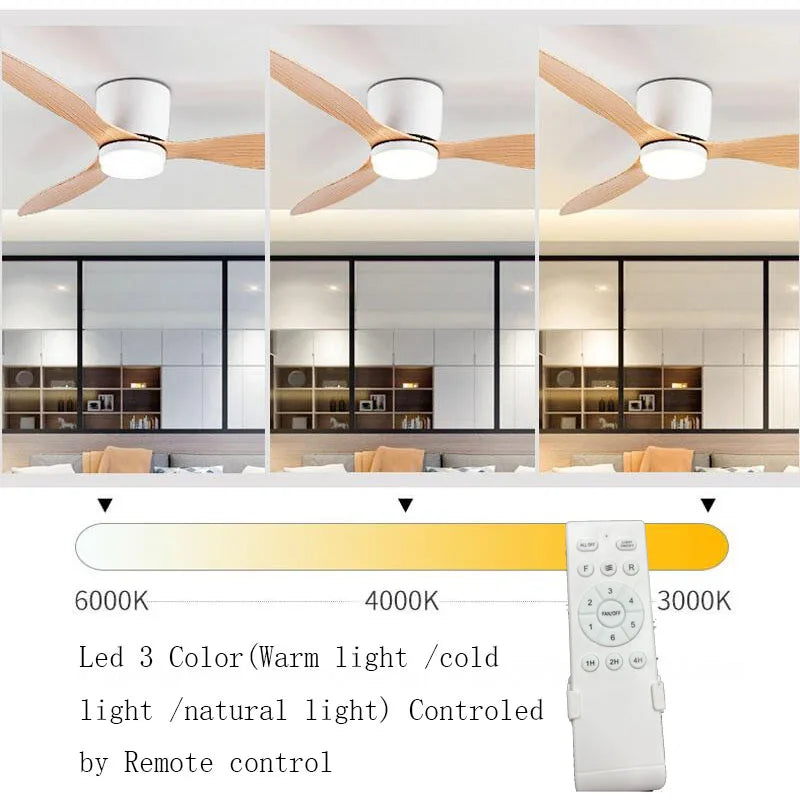 42/52 Zoll Deckenventilatoren mit LED-Lichtern - 3 Farben, 6 Geschwindigkeiten DC-Motor, Fernbedienung, niedrige Boden-Decorative Ventilatoren mit Beleuchtung | Brehn