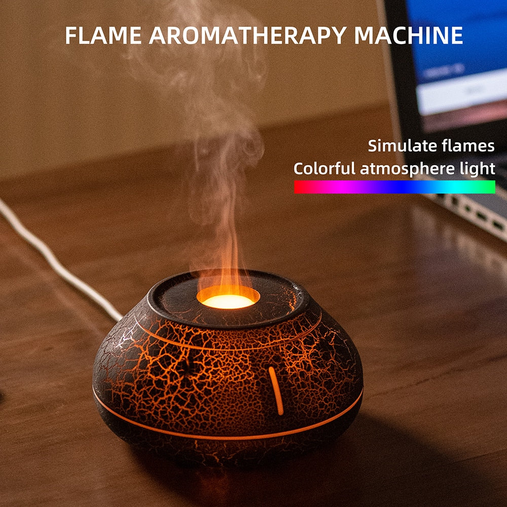 Brehn | Luftbefeuchter Riss Vulkanflamme ätherisches Öl Diffusor Ultraschall Kühlnebel Maker Led ätherisches Öl Lampe Luft Diffusor