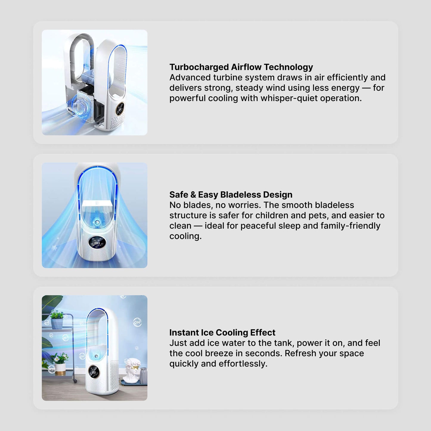 Blade-loser tragbarer Luftkühler | Ultra-leise, ergonomisches Design & ideal für den Einsatz zu Hause und im Büro | Brehn