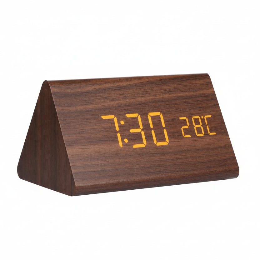 LED-Wecker Holzoptik mit 3 Alarmen & Temperatur | Brehn