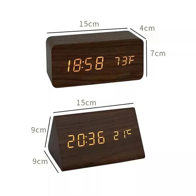 LED-Wecker Holzoptik mit 3 Alarmen & Temperatur | Brehn