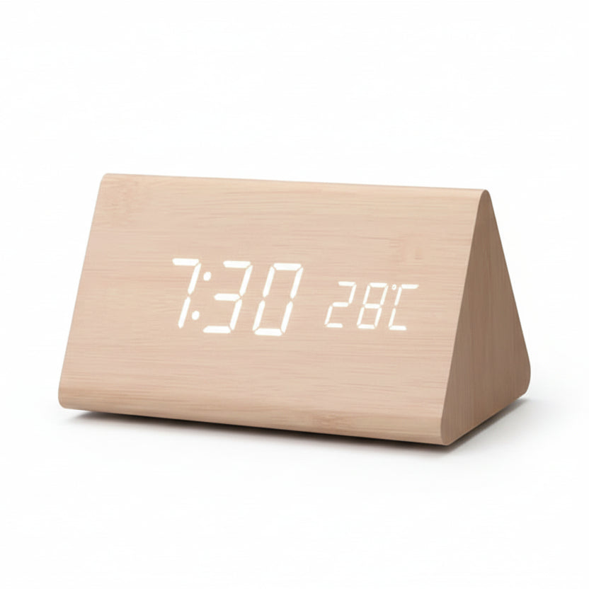 LED-Wecker Holzoptik mit 3 Alarmen & Temperatur | Brehn