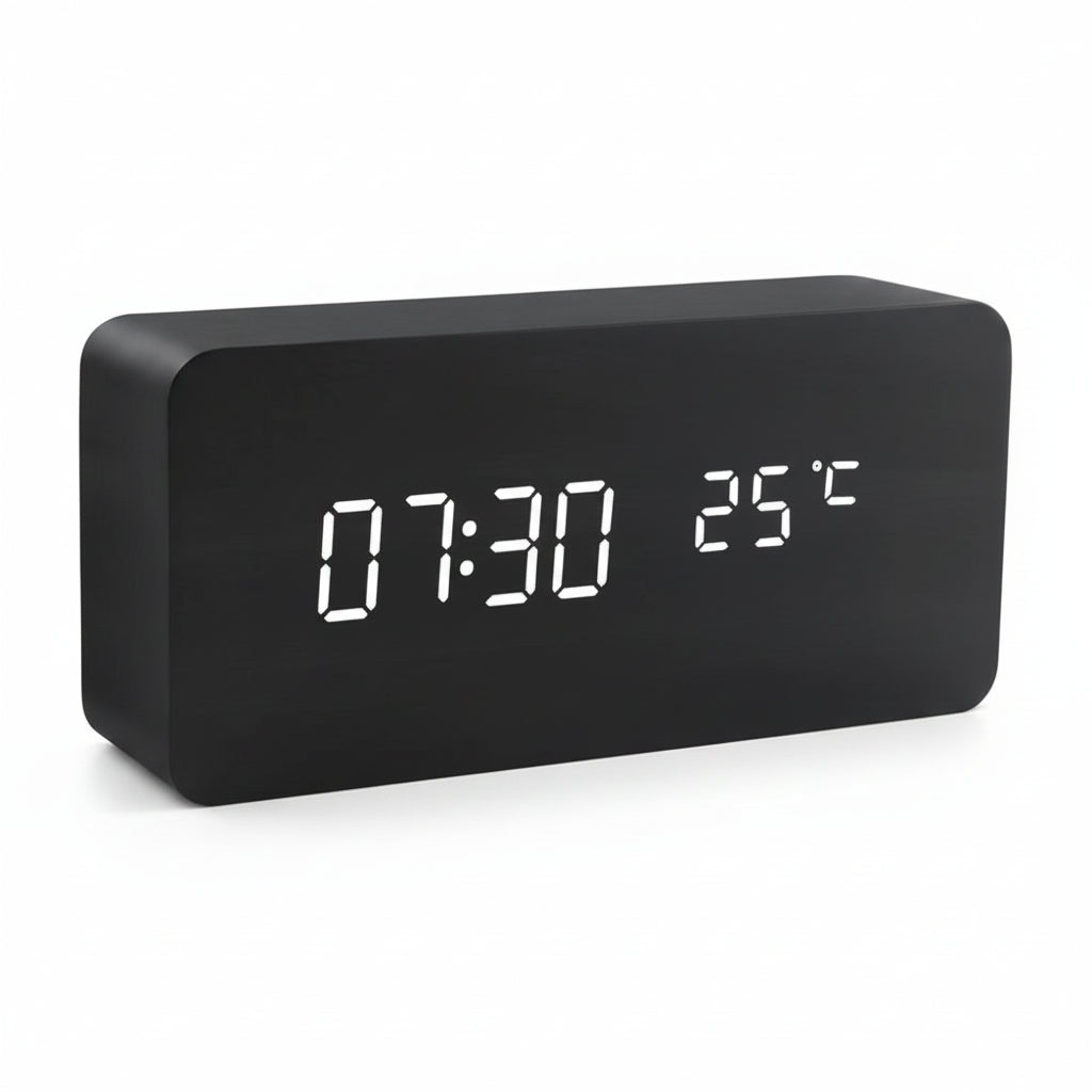 LED-Wecker Holzoptik mit 3 Alarmen & Temperatur | Brehn