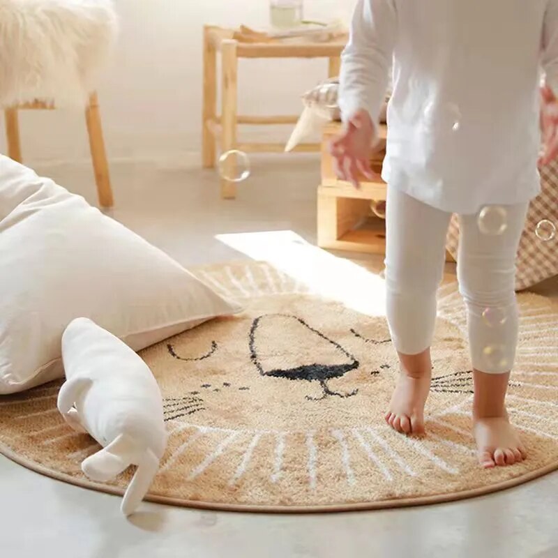 Brehn | Runder Löwen Teppich für Kinder Weicher Polyester Teppich 80cm 100cm 120cm