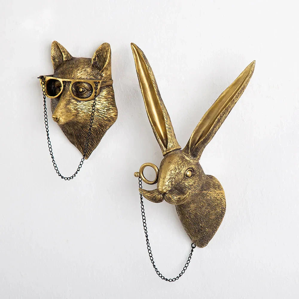 Antiker Tieranhänger aus Kunstharz in Bronzeoptik, goldener Hirschkopf, Wandhaken, Hintergrund-Wandaccessoires, dekorative Figuren