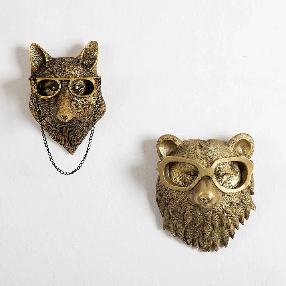 Antiker Tieranhänger aus Kunstharz in Bronzeoptik, goldener Hirschkopf, Wandhaken, Hintergrund-Wandaccessoires, dekorative Figuren