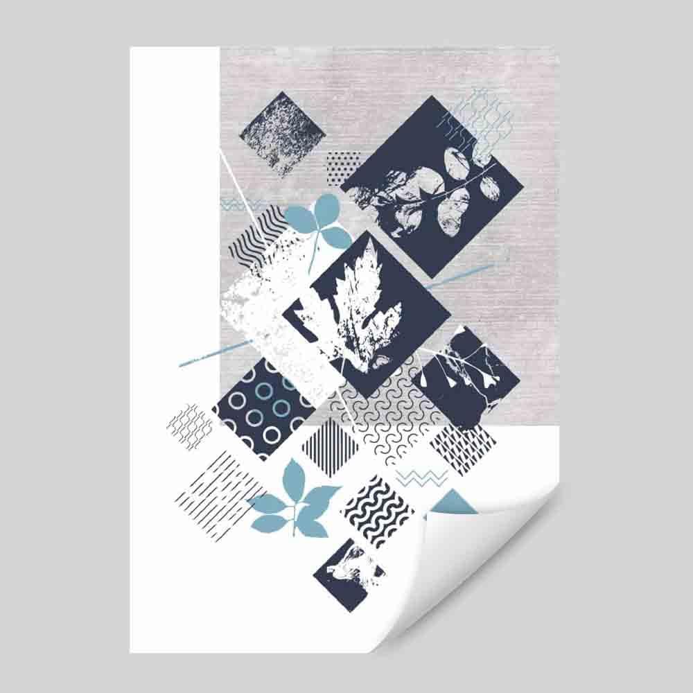BOTANISCH Abstrakt GEOMETRISCH Marineblau und Türkis Blumenmuster 03