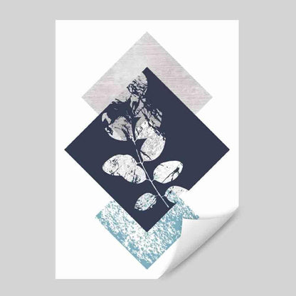 BOTANISCH Abstrakt GEOMETRISCH Marineblau und Türkis Blumenmuster 02