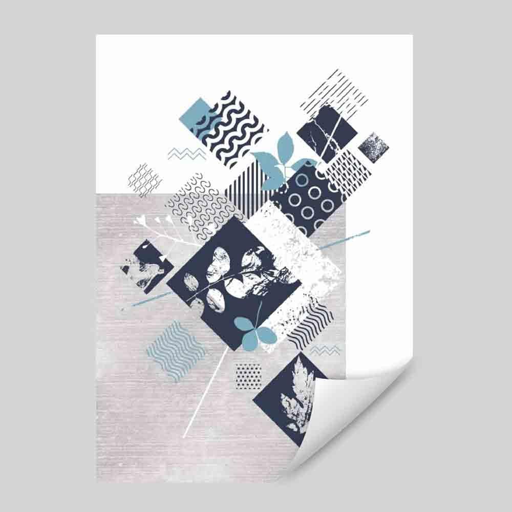 BOTANISCH Abstrakt GEOMETRISCH Marineblau und Türkis Blumenmuster 01