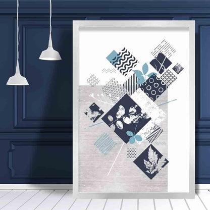 BOTANISCH Abstrakt GEOMETRISCH Marineblau und Türkis Blumenmuster 01