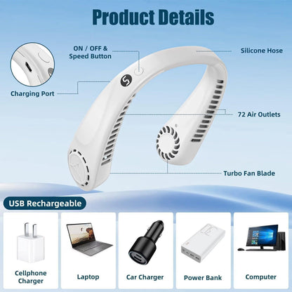 Tragbare Nackenventilatoren - Tragbarer 5-Gang Nackenventilator USB wiederaufladbarer Nackenband schaufelloser Kühler | Brehn