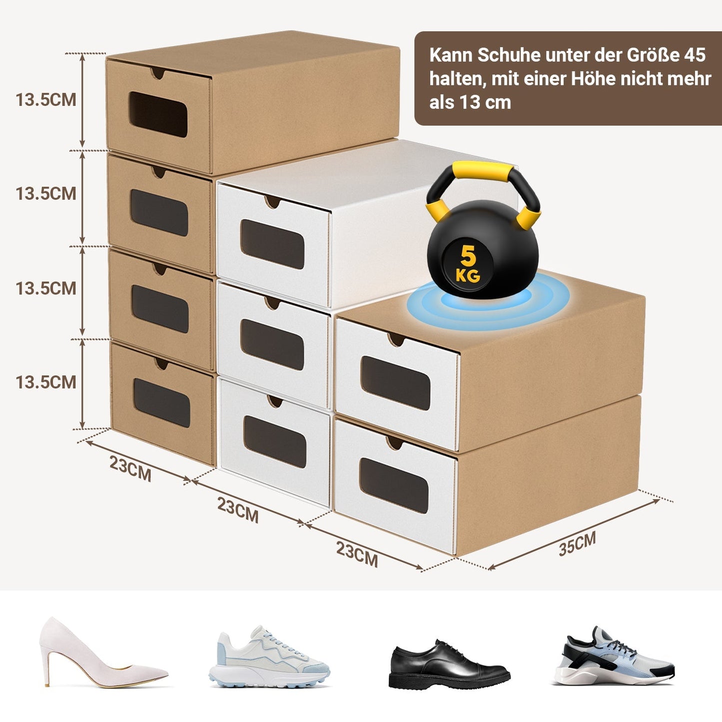 Aufbewahrungsboxen Pappe mit Sichtfenster & Schublade 10er Set | Brehn