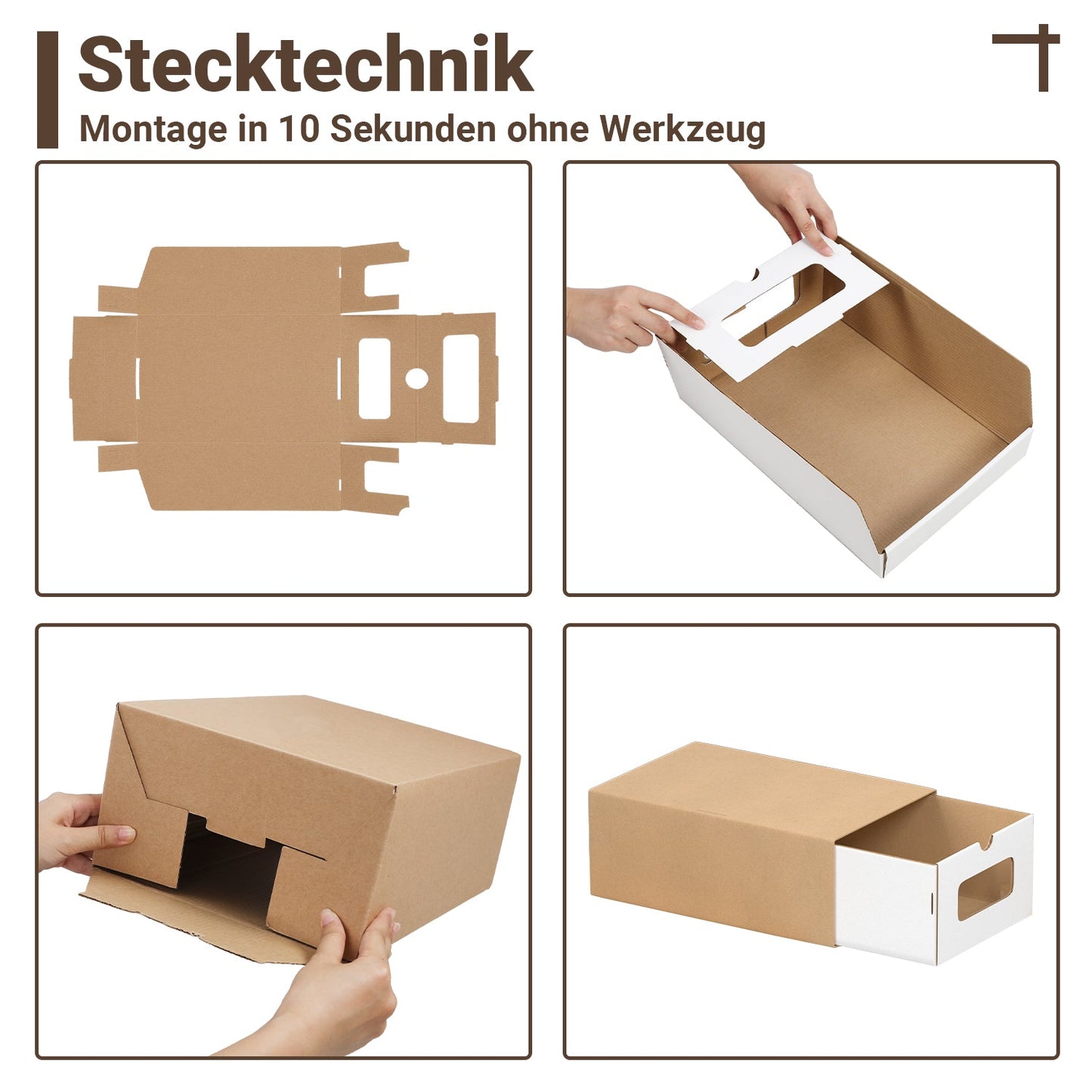 Aufbewahrungsboxen Pappe mit Sichtfenster & Schublade 10er Set | Brehn